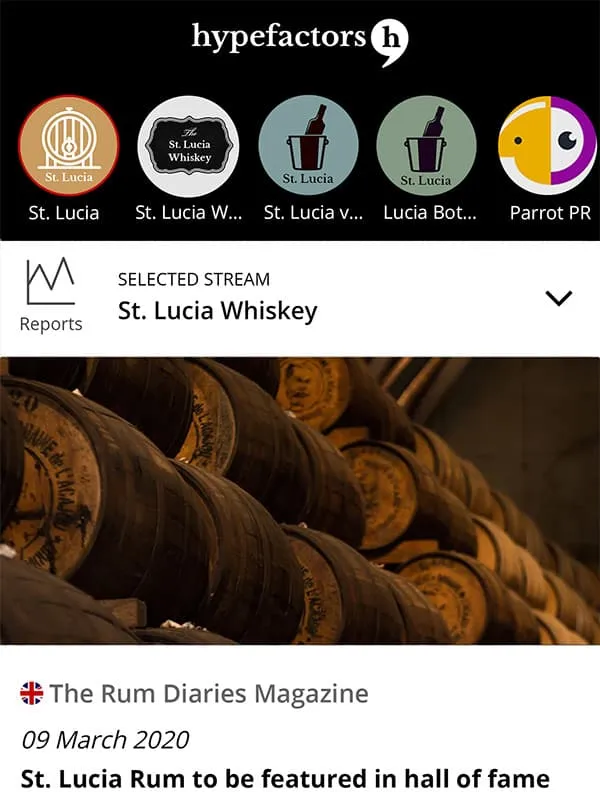 The brands at the top of the app and the stream selector below them
