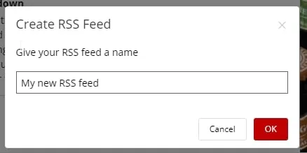 The “Create RSS Feed” dialog, asking for the feed’s name
