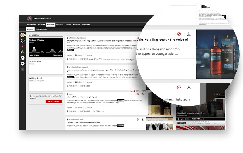 A media monitoring stream in Hypefactors