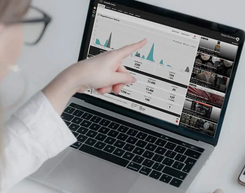 En demo af Hypefactors’ medieanalyse på en bærbar computer